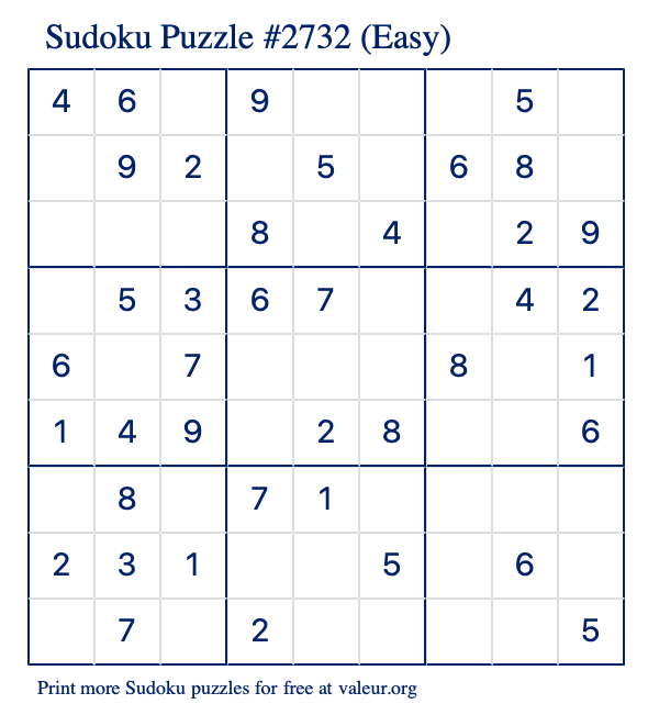 Free Printable Easy Sudoku Puzzle number 2732