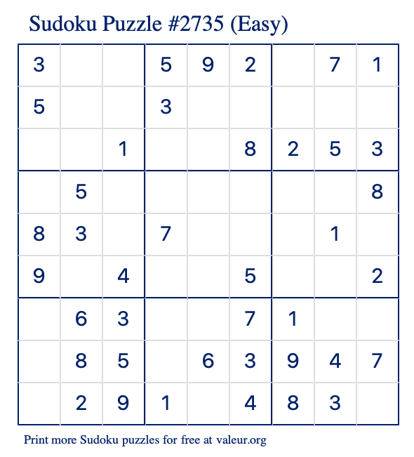 Free Printable Easy Sudoku Puzzle number 2735