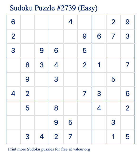 Free Printable Easy Sudoku Puzzle number 2739