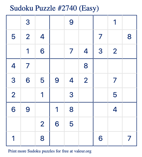 Free Printable Easy Sudoku Puzzle number 2740