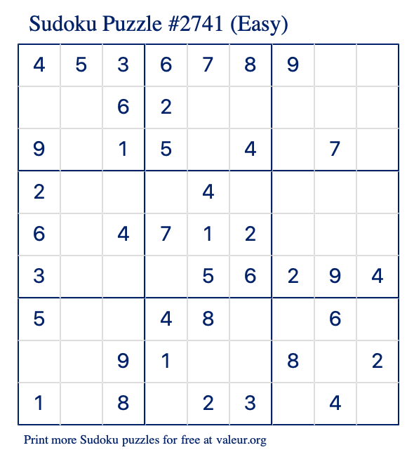 Free Printable Easy Sudoku Puzzle number 2741