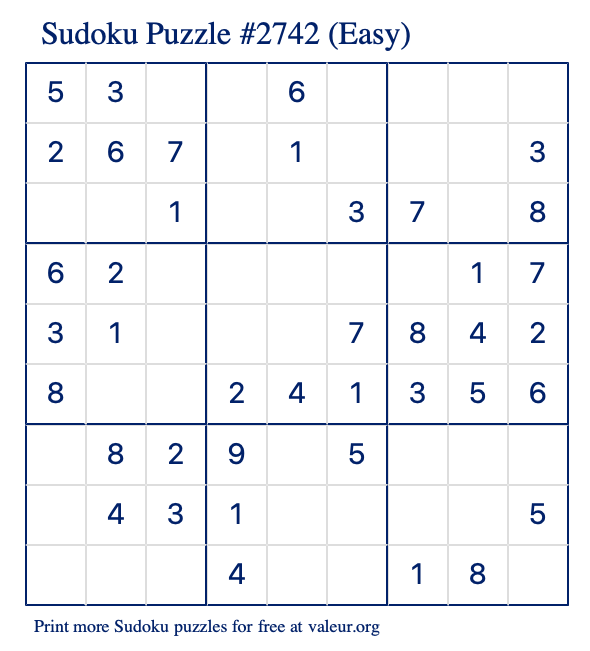 Free Printable Easy Sudoku Puzzle number 2742