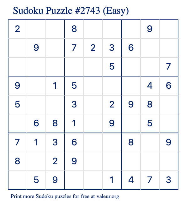 Free Printable Easy Sudoku Puzzle number 2743
