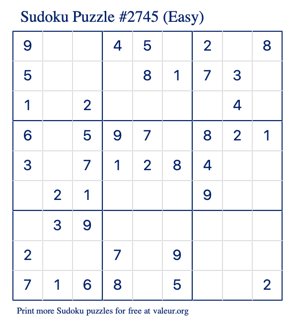 free printable easy sudoku with the answer 2745