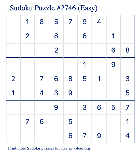Free Printable Easy Sudoku Puzzle number 2746