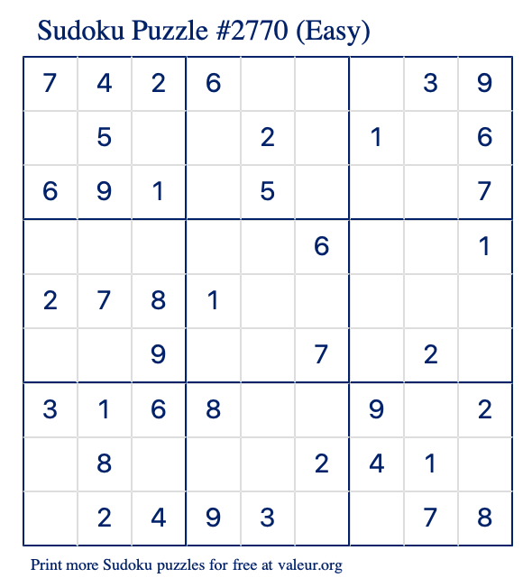 Free Printable Easy Sudoku Puzzle number 2770