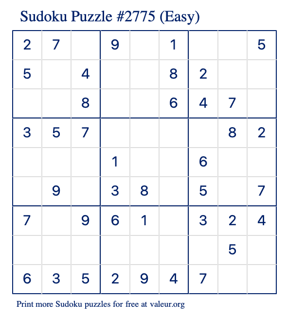 Free Printable Easy Sudoku Puzzle number 2775