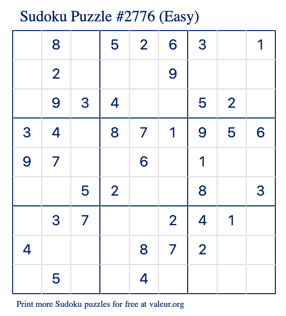 Free Printable Easy Sudoku Puzzle number 2776
