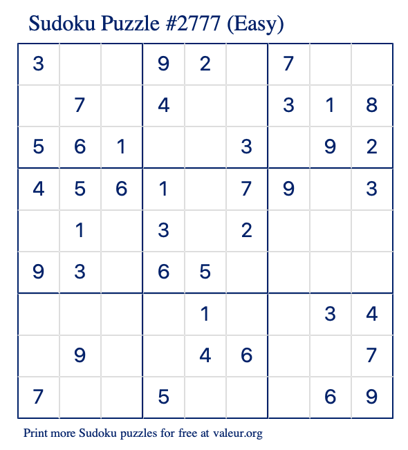 Free Printable Easy Sudoku Puzzle number 2777