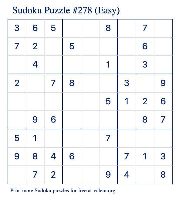 Free Printable Easy Sudoku Puzzle number 278