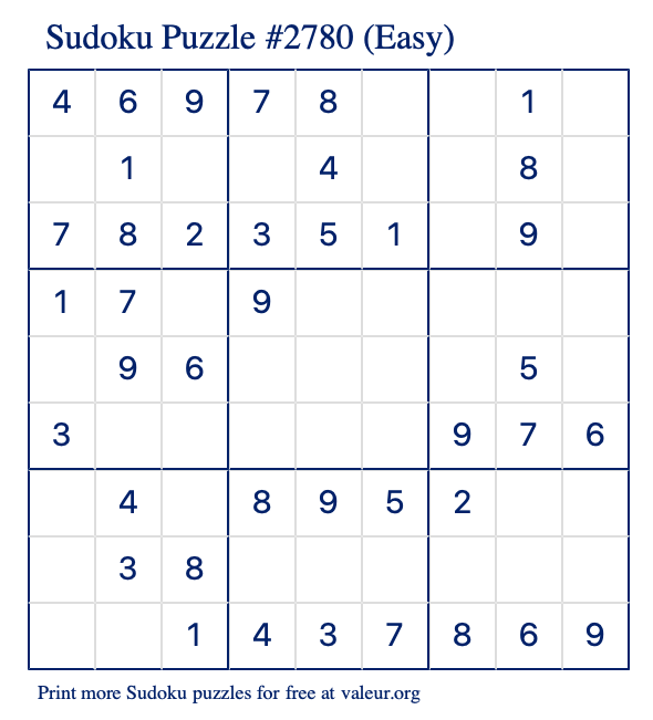 Free Printable Easy Sudoku Puzzle number 2780