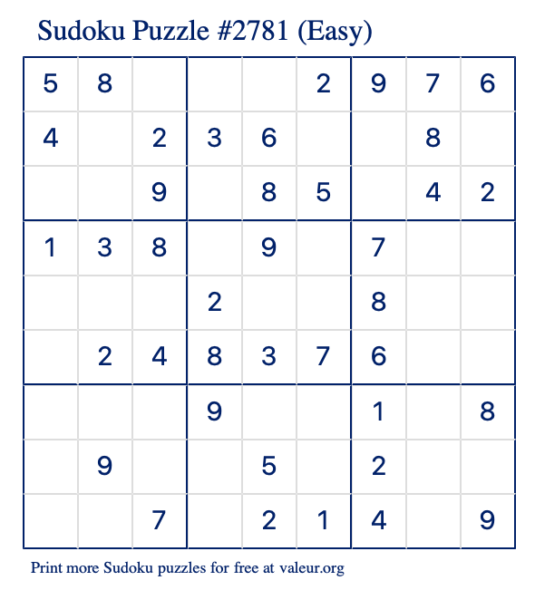 Free Printable Easy Sudoku Puzzle number 2781