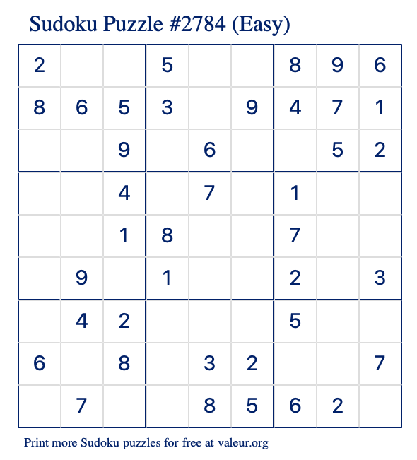 Free Printable Easy Sudoku Puzzle number 2784