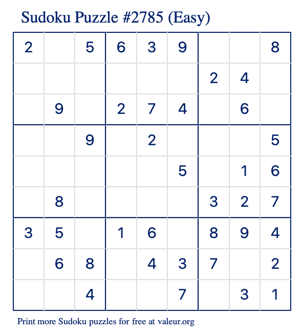 Free Printable Easy Sudoku Puzzle number 2785