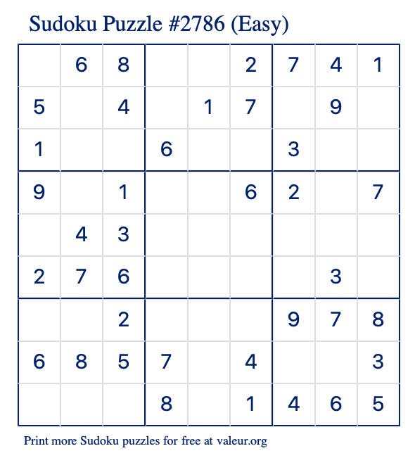 Free Printable Easy Sudoku Puzzle number 2786