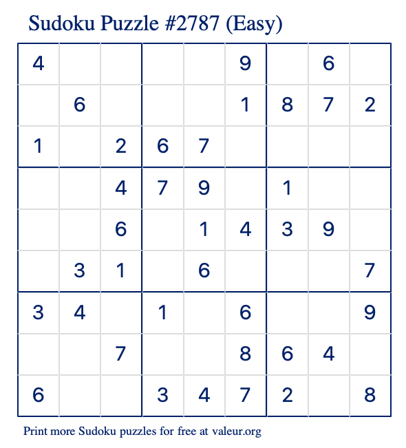 Free Printable Easy Sudoku Puzzle number 2787