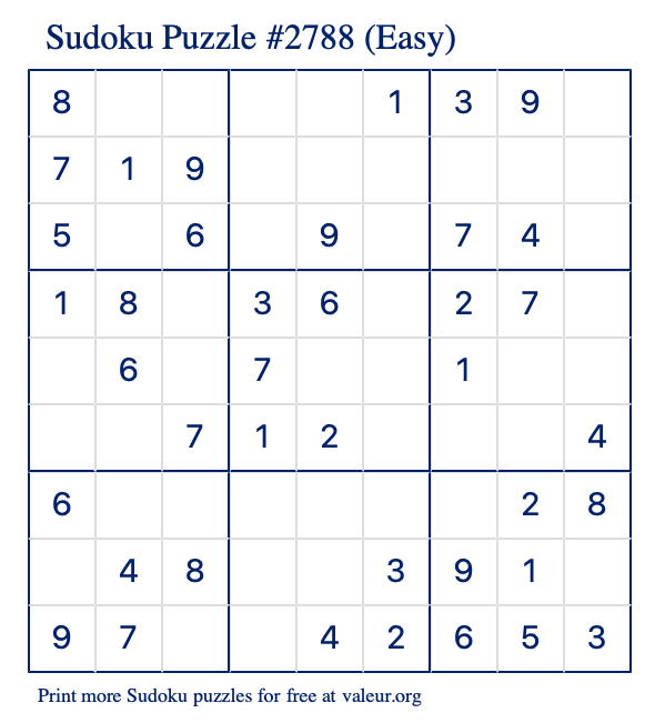 Free Printable Easy Sudoku Puzzle number 2788