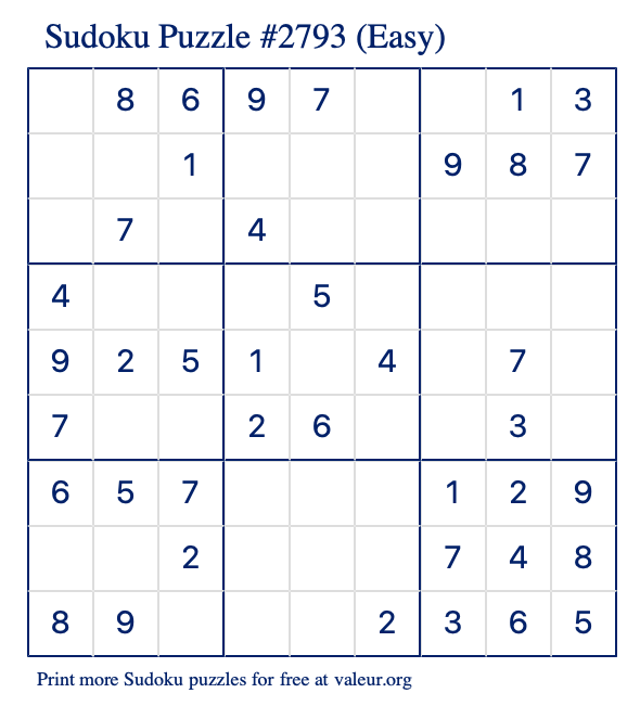 Free Printable Easy Sudoku Puzzle number 2793