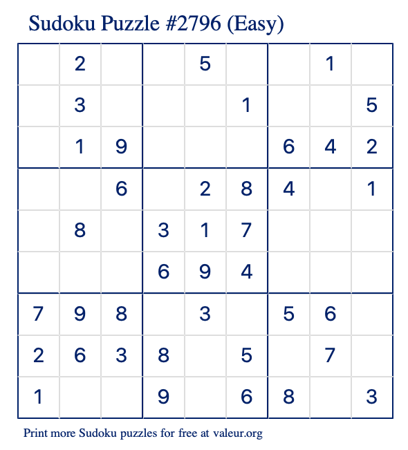 Free Printable Easy Sudoku Puzzle number 2796
