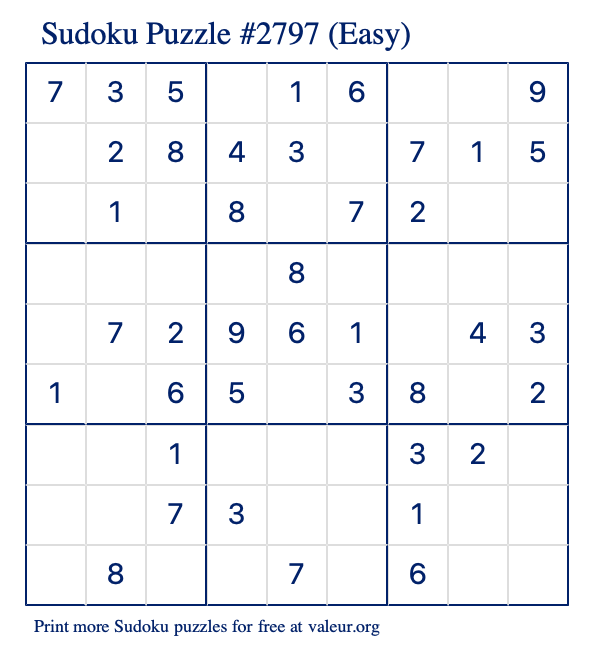 Free Printable Easy Sudoku Puzzle number 2797
