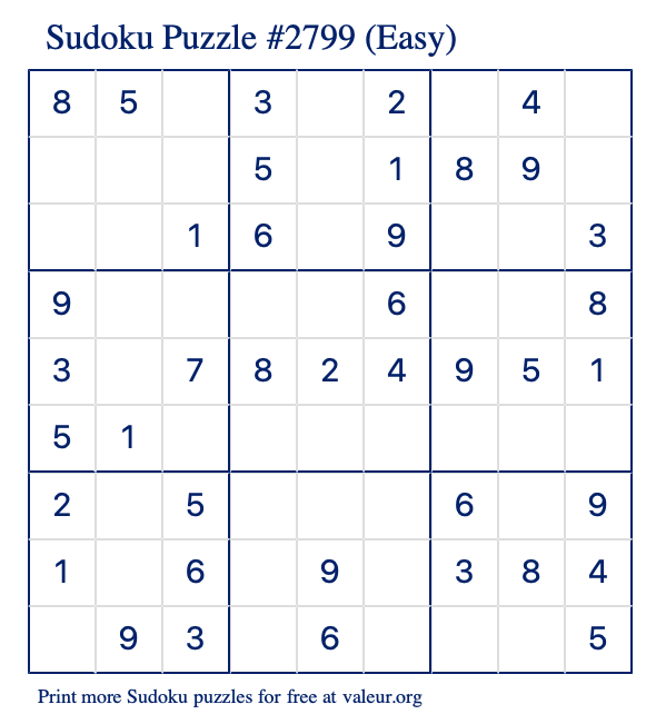 Free Printable Easy Sudoku Puzzle number 2799