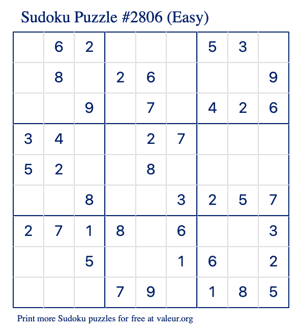 Free Printable Easy Sudoku Puzzle number 2806
