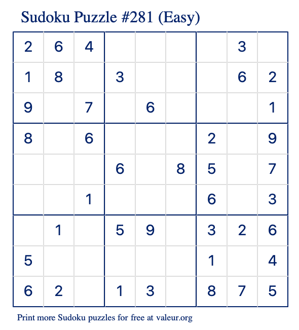 Free Printable Easy Sudoku Puzzle number 281