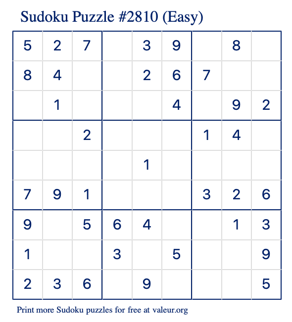 Free Printable Easy Sudoku Puzzle number 2810