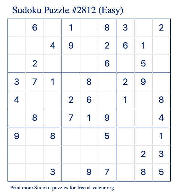 Free Printable Easy Sudoku Puzzle number 2812