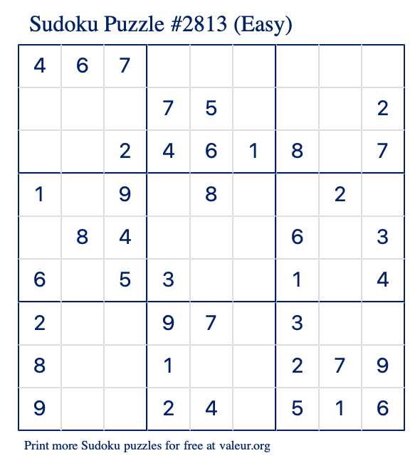 Free Printable Easy Sudoku Puzzle number 2813
