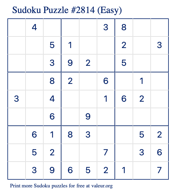 Free Printable Easy Sudoku Puzzle number 2814