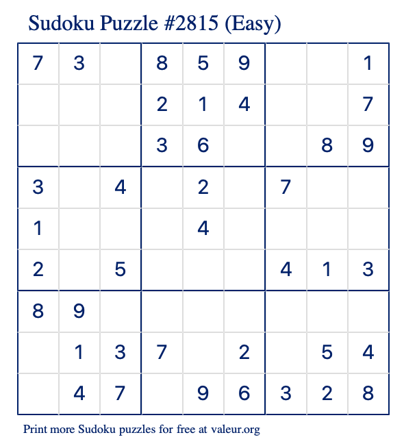 Free Printable Easy Sudoku Puzzle number 2815