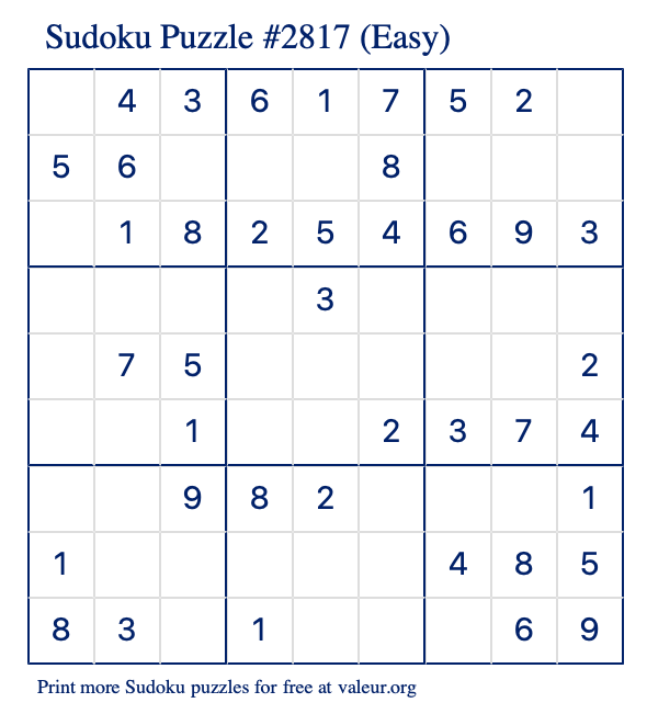Free Printable Easy Sudoku Puzzle number 2817