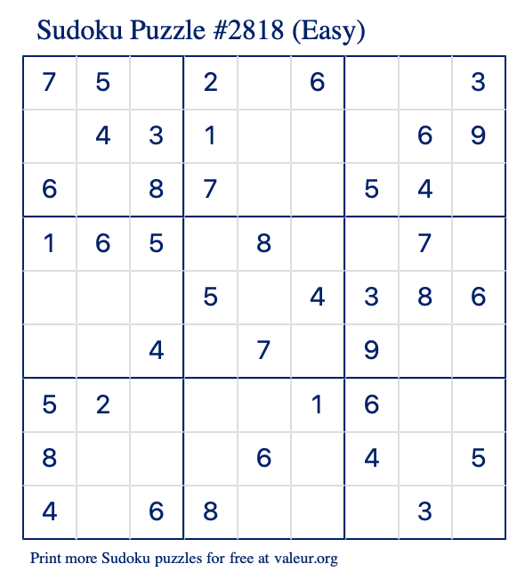 Free Printable Easy Sudoku Puzzle number 2818