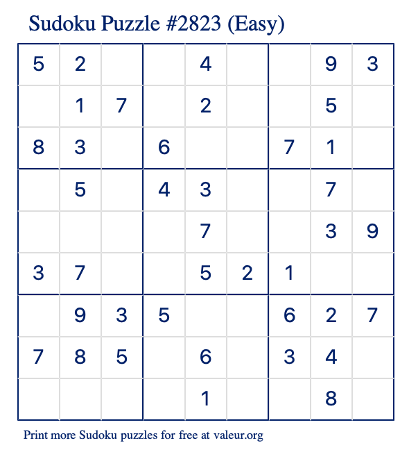 Free Printable Easy Sudoku Puzzle number 2823
