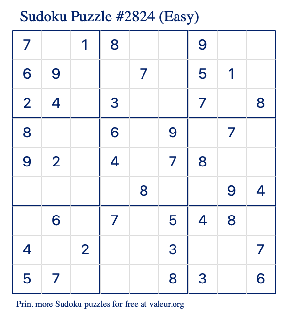 Free Printable Easy Sudoku Puzzle number 2824