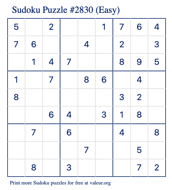 Free Printable Easy Sudoku Puzzle number 2830