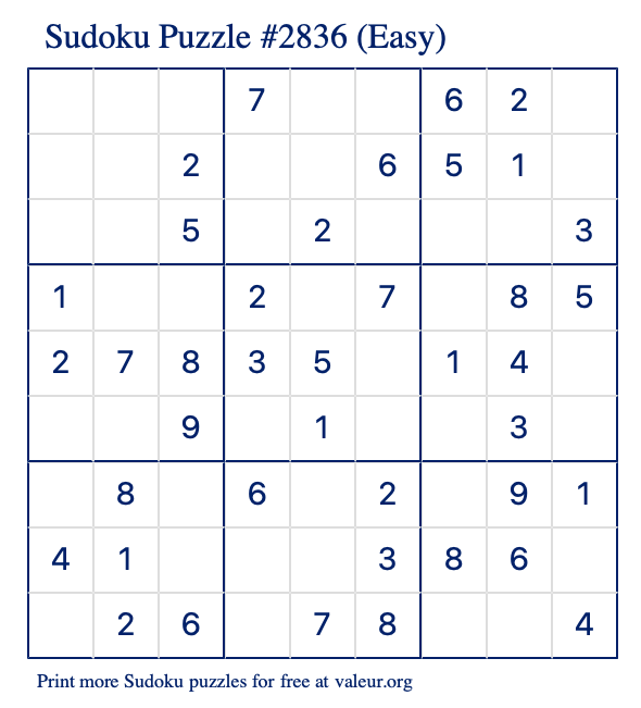 Free Printable Easy Sudoku Puzzle number 2836