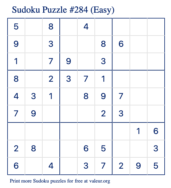 Free Printable Easy Sudoku Puzzle number 284