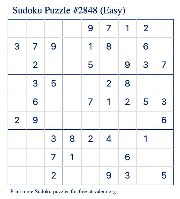Free Printable Easy Sudoku Puzzle number 2848