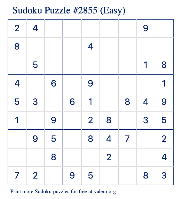 Free Printable Easy Sudoku Puzzle number 2855