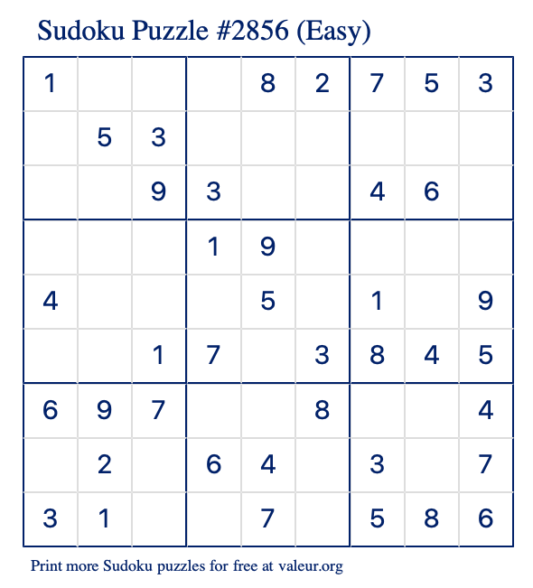 Free Printable Easy Sudoku Puzzle number 2856