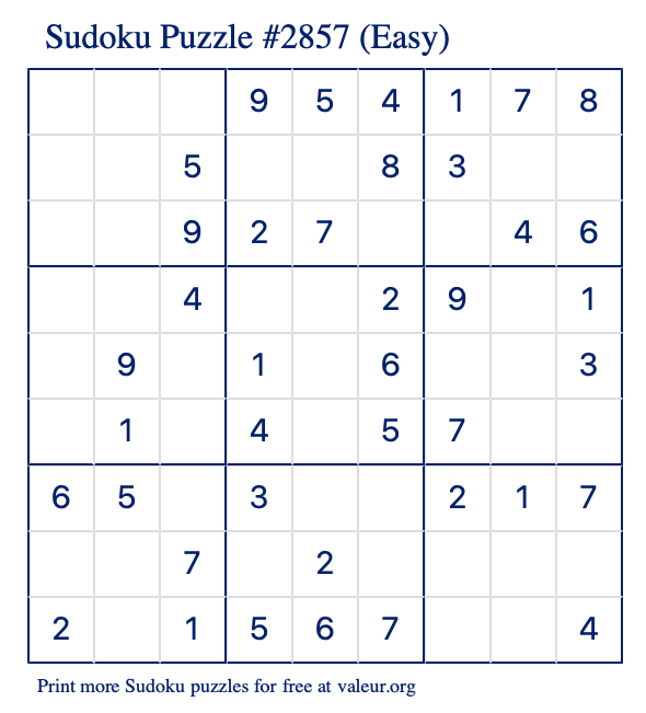 Free Printable Easy Sudoku Puzzle number 2857