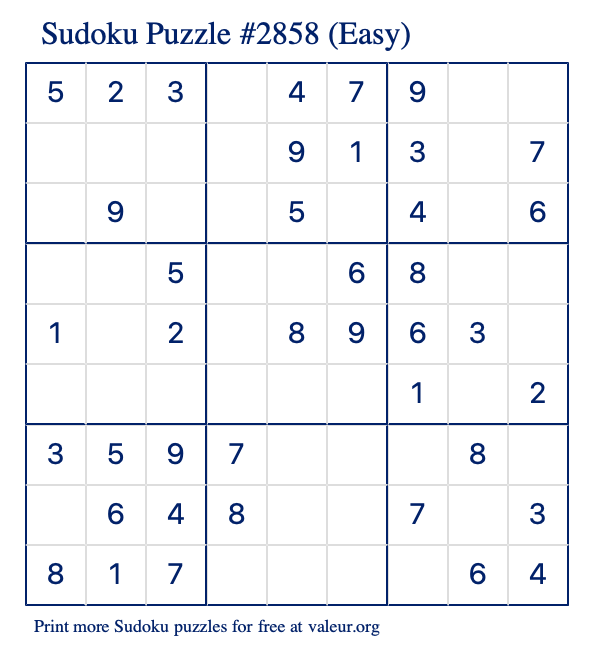 Free Printable Easy Sudoku Puzzle number 2858