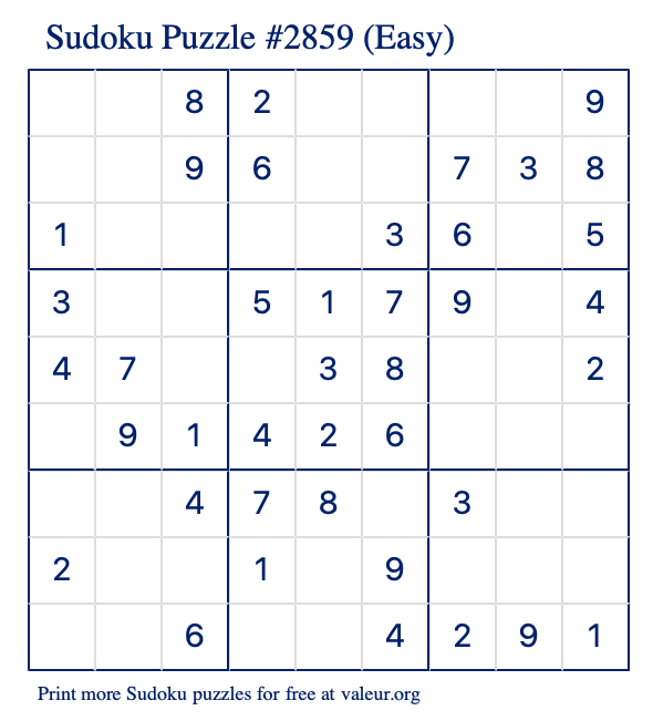 Free Printable Easy Sudoku Puzzle number 2859