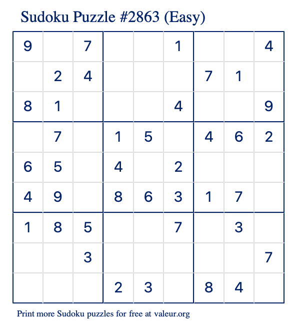 Free Printable Easy Sudoku Puzzle number 2863