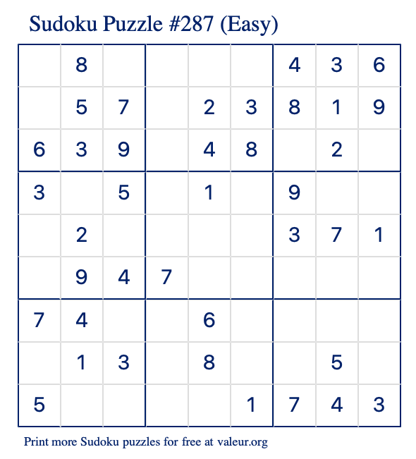 Free Printable Easy Sudoku Puzzle number 287