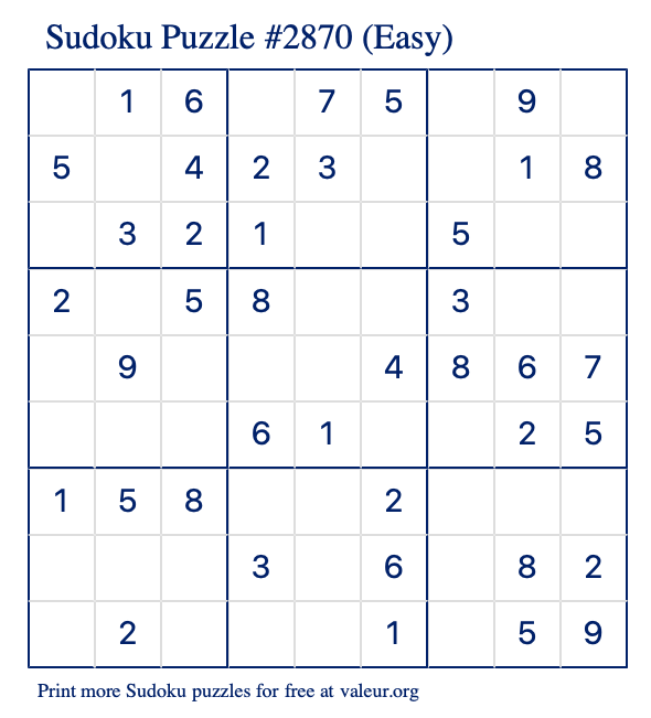 Free Printable Easy Sudoku Puzzle number 2870