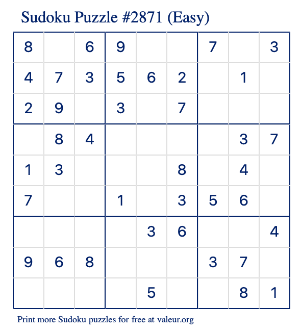 Free Printable Easy Sudoku Puzzle number 2871