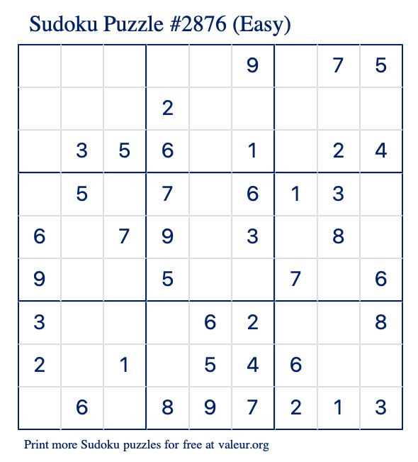 Free Printable Easy Sudoku Puzzle number 2876